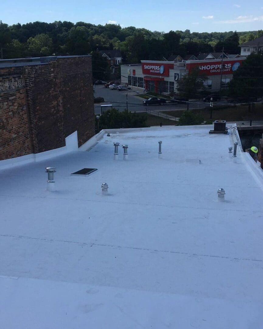 A white roof with many small holes in it